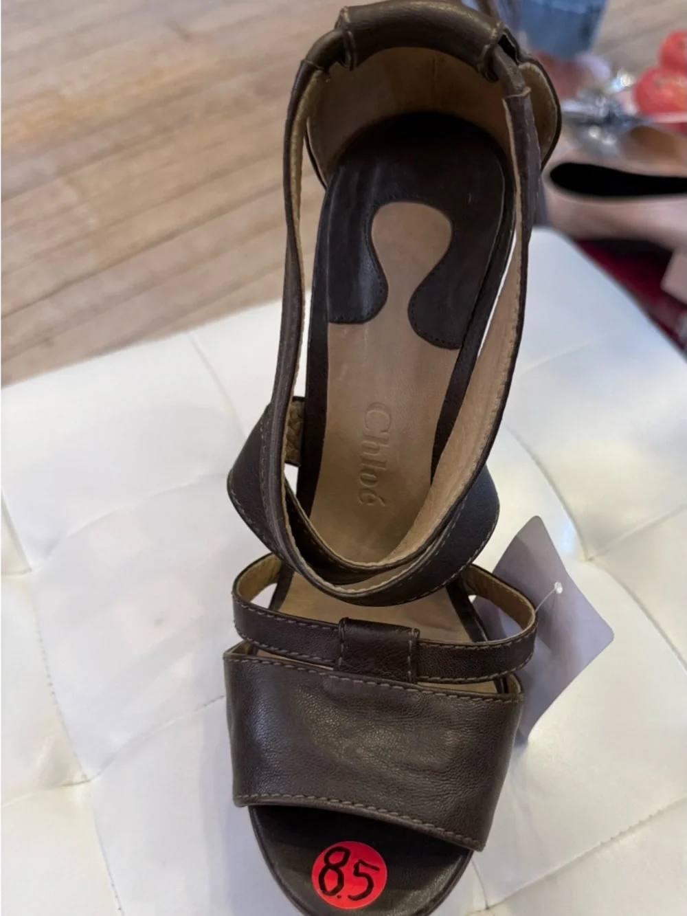 Chloe Brown Leather Slingback Platforms with Burgundy Wedge - Picture 2 of 3